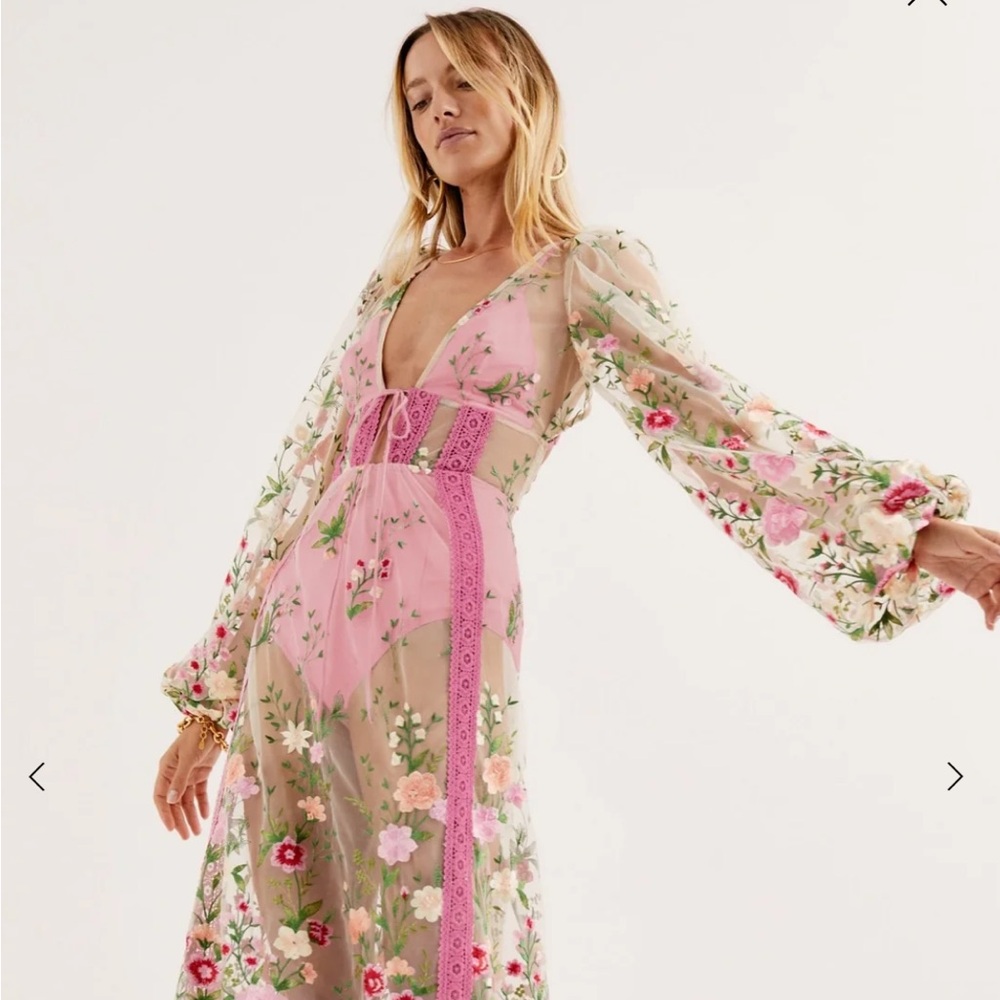 For Love And Lemons Pink Floral Sheer Dress